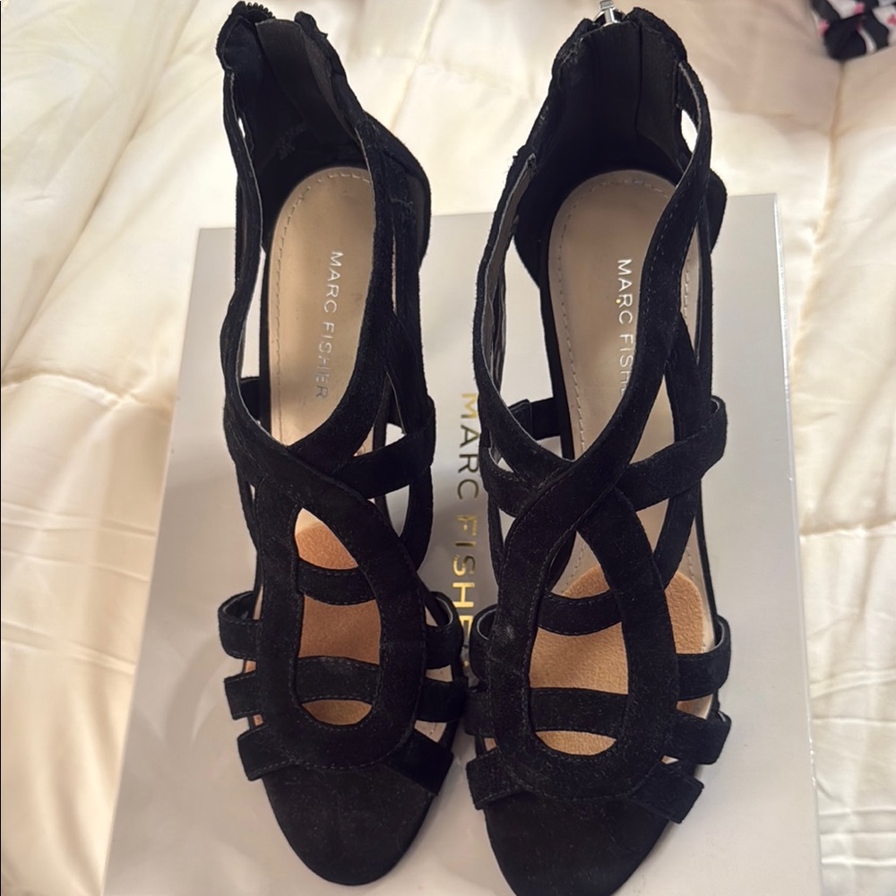 Marc Fisher Black Suede Strappy Heels